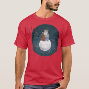 Niedliches Hippo-Geigenspiel auf dem Mond T-Shirt
