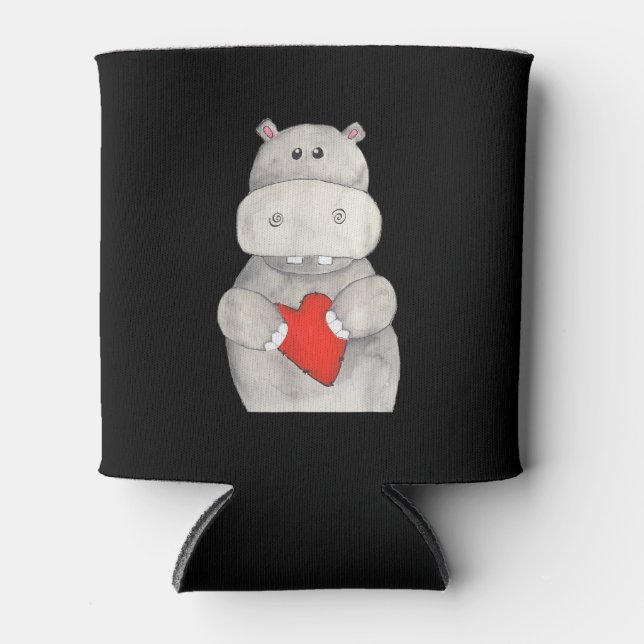 Niedliches Hippo Hippopotamus Holding Herz | Liebe Dosenkühler (Vorderseite)