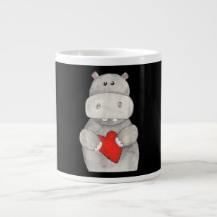 Niedliches Hippo Hippopotamus Holding Herz   Liebe Jumbo-Tasse