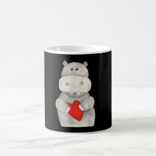 Niedliches Hippo Hippopotamus Holding Herz Liebe Kaffeetasse