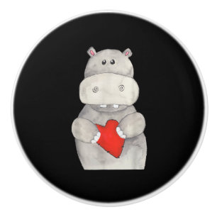 Niedliches Hippo Hippopotamus Holding Herz Liebe Keramikknauf