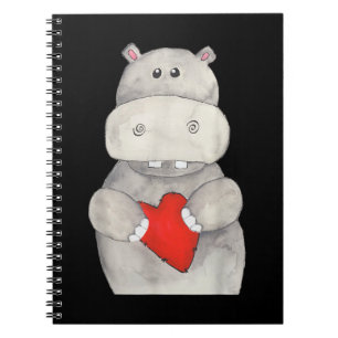 Niedliches Hippo Hippopotamus Holding Herz Liebe Notizblock