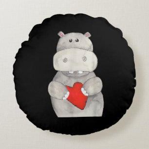 Niedliches Hippo Hippopotamus Holding Herz Liebe Rundes Kissen