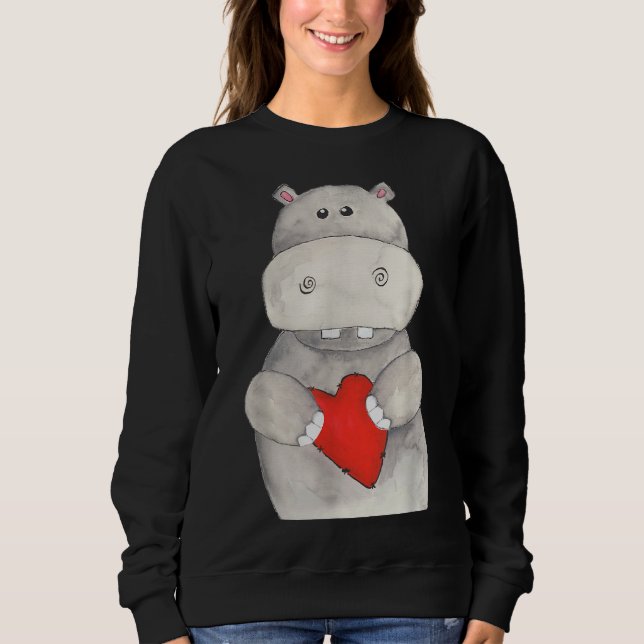Niedliches Hippo Hippopotamus Holding Herz | Liebe Sweatshirt (Vorderseite)