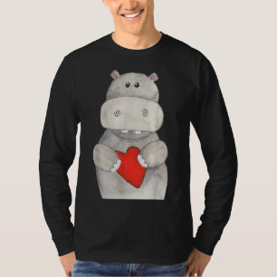 Niedliches Hippo Hippopotamus Holding Herz Liebe T-Shirt
