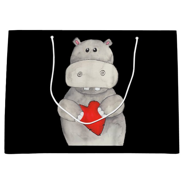 Niedliches Hippo-Hippopotamus-Holz| Liebe Hippo Große Geschenktüte (Vorderseite)