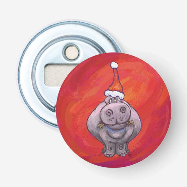 Niedliches Hippo in Weihnachtsmannmütze auf Rot Flaschenöffner (Vorderseite)