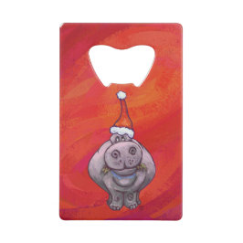 Niedliches Hippo in Weihnachtsmannmütze auf Rot Geldkarten Flaschenöffner