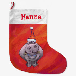 Niedliches Hippo in Weihnachtsmannmütze auf Rot Großer Weihnachtsstrumpf