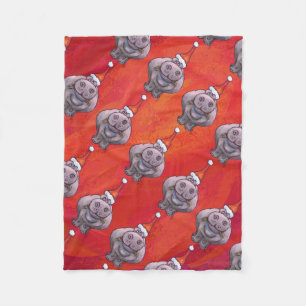 Niedliches Hippo in Weihnachtsmannmütze Muster auf Fleecedecke