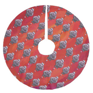 Niedliches Hippo in Weihnachtsmannmütze Muster auf Polyester Weihnachtsbaumdecke