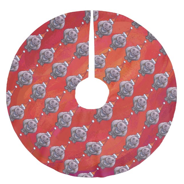 Niedliches Hippo in Weihnachtsmannmütze Muster auf Polyester Weihnachtsbaumdecke (Vorderseite)