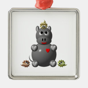 Niedliches Hippo mit Hamstern Silbernes Ornament