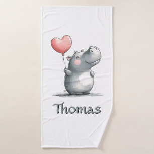 Niedliches Hippo mit Heart Balloon Illustration Badehandtuch