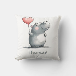 Niedliches Hippo mit Heart Balloon Illustration Kissen