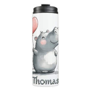 Niedliches Hippo mit Heart Balloon Illustration Thermosbecher
