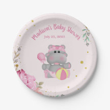 Niedliches Hippo mit Rattle and Ball Paper Plate
