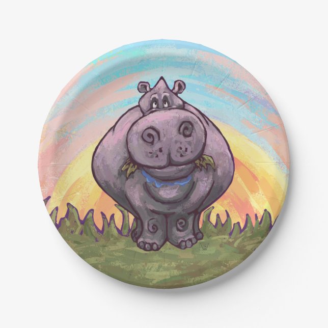Niedliches Hippopotamus-Party Pappteller (Vorderseite)