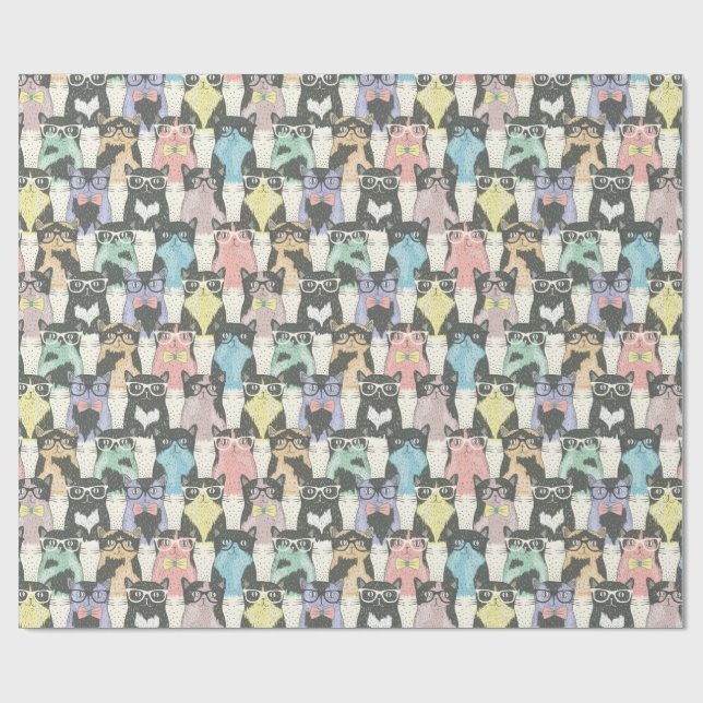 Niedliches Hipster-Katzen-Muster Geschenkpapier (Flach)