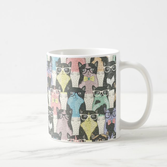 Niedliches Hipster-Katzen-Muster Kaffeetasse (Rechts)
