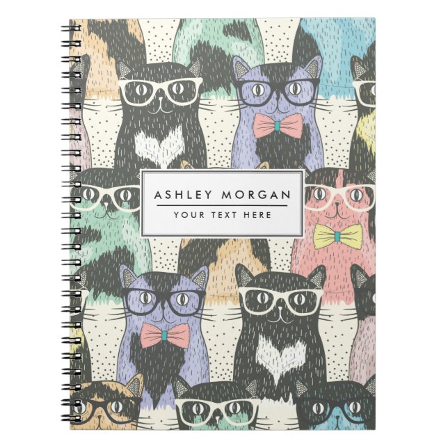 Niedliches Hipster-Katzen-Muster Notizblock (Vorderseite)