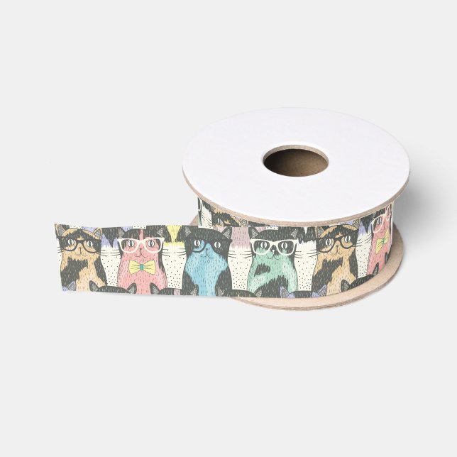 Niedliches Hipster-Katzen-Muster Ripsband (Spule)