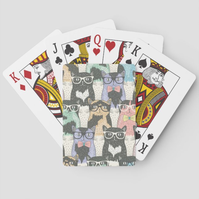 Niedliches Hipster-Katzen-Muster Spielkarten (Rückseite)