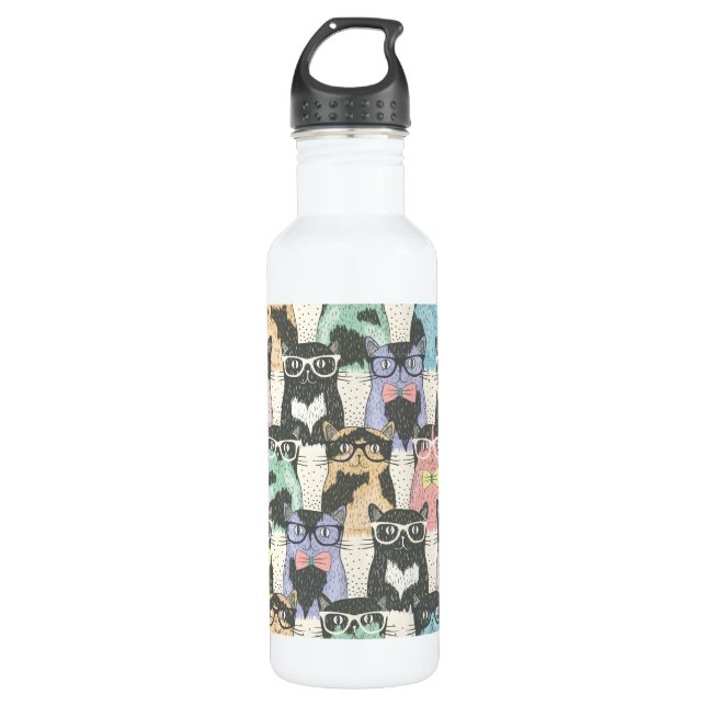 Niedliches Hipster-Katzen-Muster Trinkflasche (Vorderseite)