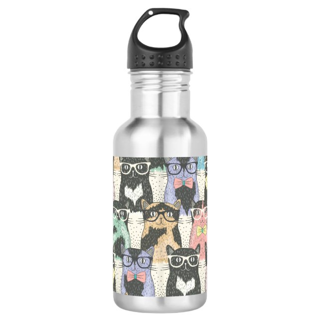Niedliches Hipster-Katzen-Muster Trinkflasche (Vorderseite)