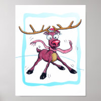 Niedliches Hirsch auf Eis Sonnige Weihnachtsfeiert