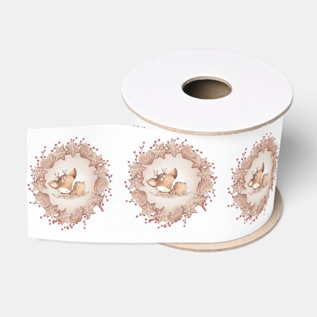 Niedliches Hirsch Beige Roter Weihnachtsbaum Ribbo Ripsband (Spule)