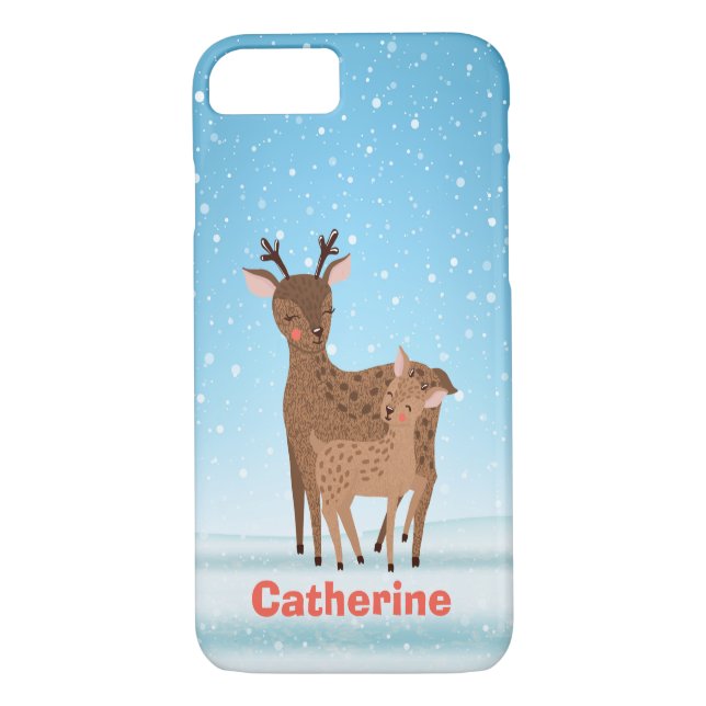 Niedliches Hirsch & Doe Snowy Winter Case-Mate iPhone Hülle (Rückseite)