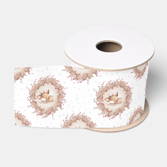 Niedliches Hirsch Gingerbread Elegant Beige Weihna Ripsband (Spule)