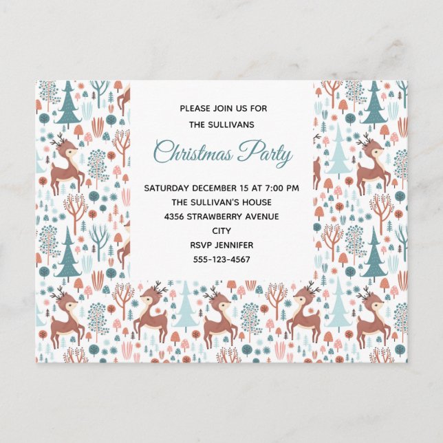 Niedliches Hirsch im Party Whimsical Forest Patter Einladungspostkarte (Vorderseite)