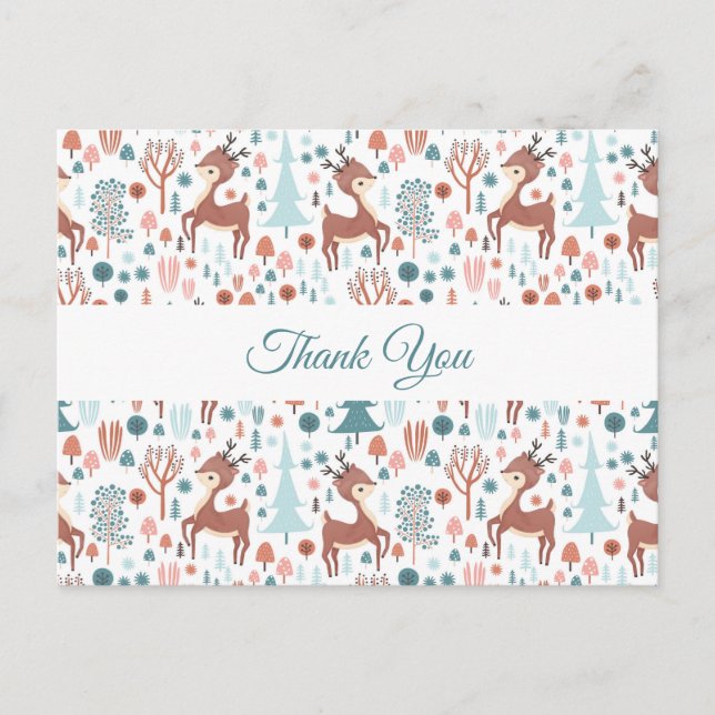 Niedliches Hirsch in Whimsical Forest Pattern Viel Postkarte (Vorderseite)