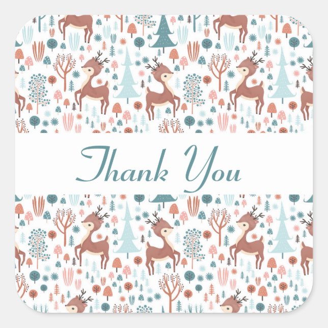 Niedliches Hirsch in Whimsical Forest Pattern Viel Quadratischer Aufkleber (Vorderseite)