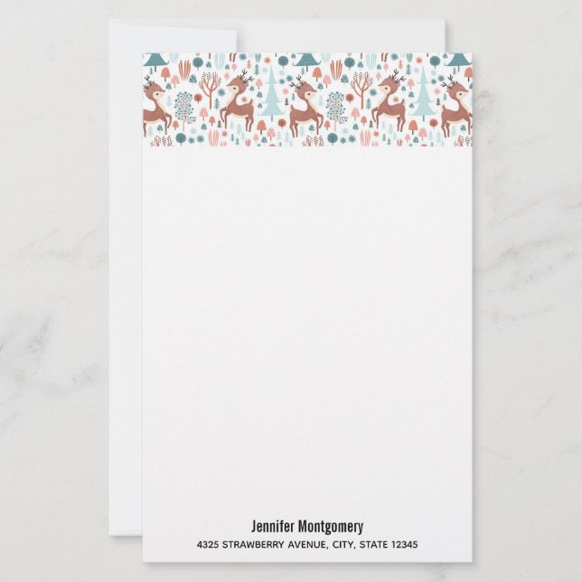 Niedliches Hirsch in Whimsical Forest Pattern Weih (Vorderseite)