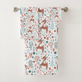 Niedliches Hirsch in Whimsical Forest Pattern Weih Badhandtuch Set