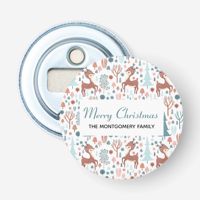 Niedliches Hirsch in Whimsical Forest Pattern Weih Flaschenöffner (Vorderseite)