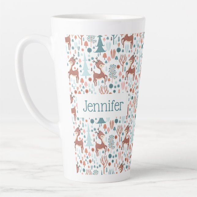 Niedliches Hirsch in Whimsical Forest Pattern Weih Milchtasse (Links)