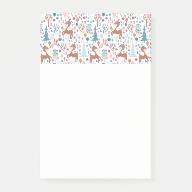 Niedliches Hirsch in Whimsical Forest Pattern Weih Post-it Klebezettel (Vorderseite)