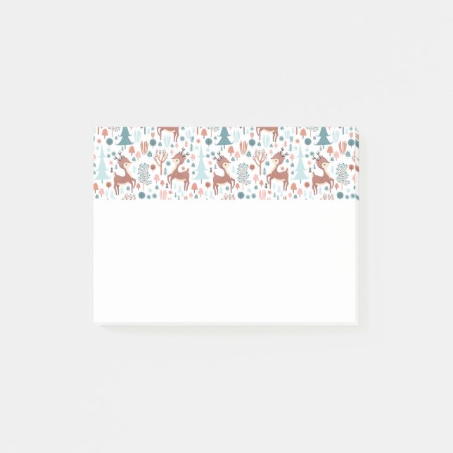 Niedliches Hirsch in Whimsical Forest Pattern Weih Post-it Klebezettel (Vorderseite)