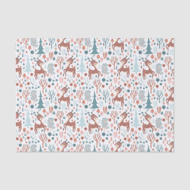 Niedliches Hirsch in Whimsical Forest Pattern Weih Seidenpapier (Vorderseite)