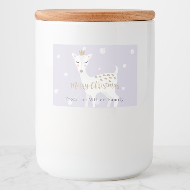 Niedliches Hirsch | Lilac | Personalisierte Weihna Lebensmitteletikett (Vorderseite)