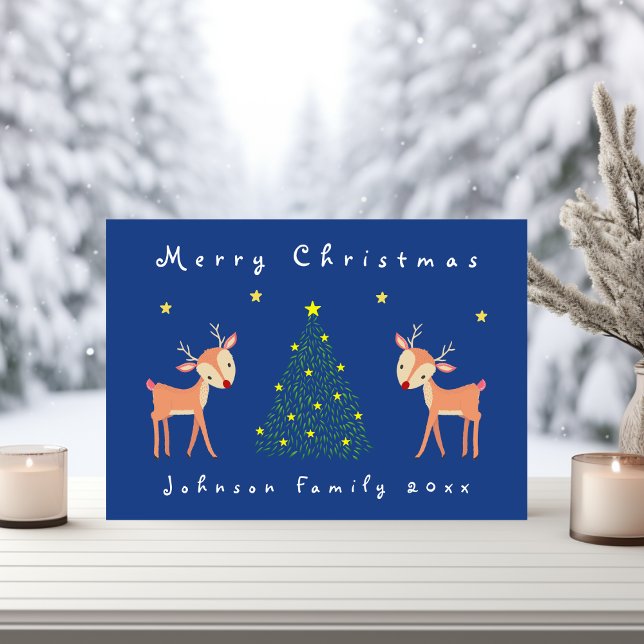 Niedliches Hirsch mit Christbaum und Sternen Karte (Von Creator hochgeladen)