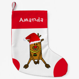 Niedliches Hirsch mit Weihnachtsmannmütze Zeichnen Kleiner Weihnachtsstrumpf