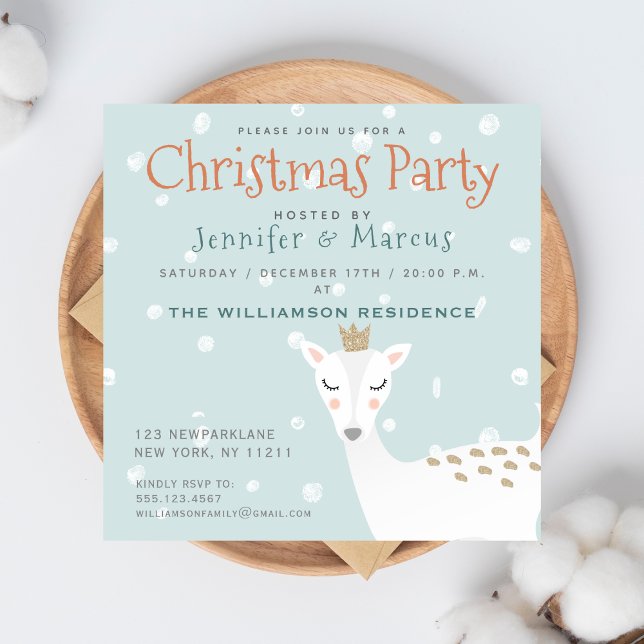 Niedliches Hirsch | Pale Blue Christmas Party Einl Einladung (Von Creator hochgeladen)