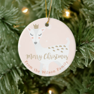 Niedliches Hirsch  Rosa Rosa  Personalisierte Weih Keramik Ornament