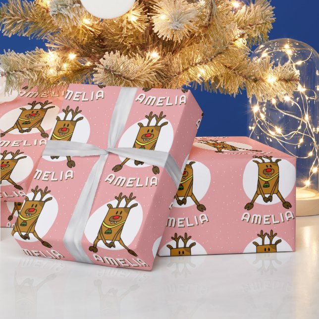 Niedliches Hirsch Rosa Weihnachtskid Geschenkpapier (Feiertage)
