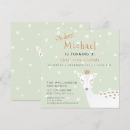 Niedliches Hirsch | Sage Green Kids Winter Geburts Einladung